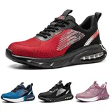 tqgold Arbeitsschuhe Herren Damen Sicherheitsschuhe Leicht Atmungsaktiv rutschfest Luftkissen Sneaker Sportlich Schutzschuhe mit Stahlkappen Schuhe(Rot,48EU) - 48 EU