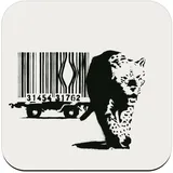 Untersetzer aus Kork – Banksy Leopard Pantere Barcode Käfig – 1 Stück (95 x 95 mm)