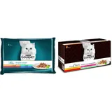 PURINA GOURMET Perle Erlesene Streifen Katzenfutter nass, Sorten-Mix, 12er Pack (12 x 4 Beutel à 85g) & A la Carte Katzenfutter nass, Sorten-Mix, 60er Pack (60 x 85g)