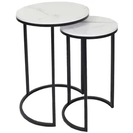 Mendler 2er-Set Beistelltisch HWC-K46, Kaffeetisch Nachttisch Loungetisch, Marmor-Optik MDF ~ weiß-schwarz