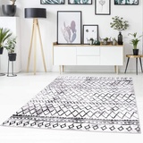 Carpet City Teppich Flachflor mit Zickzack-Muster, Chevron, Modern, Meliert in Weiß, Schwarz für Wohnzimmer; Größe: 120x170 cm