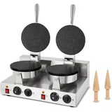 Vertes Waffeleisen doppelt, Hörncheneisen für Eiswaffeln, 48 Stück pro Std., Kegel, regelbar 0-300°C, Timer, teflonbeschichtet, Gusseisen Hörnchenautomat