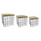 Hti-Living Korbset Metall 3-er Set mit Samtdeckel 38 x 38 x 38 cm beige|schwarz