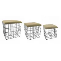 Hti-Living Korbset Metall 3-er Set mit Samtdeckel 38 x 38 x 38 cm beige|schwarz