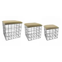 Hti-Living Korbset Metall 3-er Set mit Samtdeckel 38 x 38 x 38 cm beige|schwarz