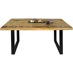Möbelliebling Esstisch 180 x 90 cm Mango massiv vielfarbig gerade Kanten U-Gestell Schwarz LIBRO