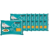 PURINA ONE Adult Katzenfutter nass, zarte Stückchen in Sauce mit Huhn, 12er Pack (12 x 4 à 85g)