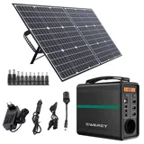 SWAREY Tragbare Powerstation mit 100W Solarpanel,166Wh LiFePO4 Batterie,150W (300W Spitze) AC Ausgang, 30W USB-C, Solargenerator für Reise Camping Mobiltelefone Laptops