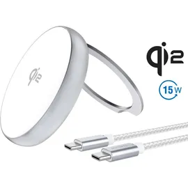 4smarts Qi2 Charger Kickstand mit Kabel 20cm, silber / weiß