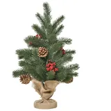 Homcom Weihnachtsbaum 50 cm Christbaum mit 4 roten Beeren und 4 Tannenzapfen Kunsttanne 55 Zweige Stabiler