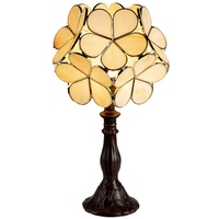 HAES DECO - Tiffany Tischlampe 21x21x38 cm Beige Polyresin Glas Blume Tiffany Schreibtischlampe Tiffany Lampen Buntglas