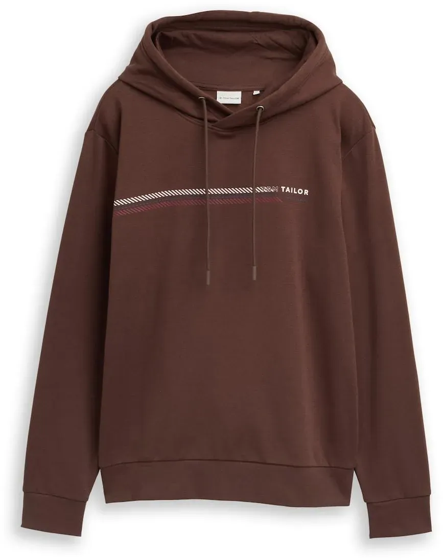 TOM TAILOR Herren Hoodie Sweatshirt mit Logo-Print, braun, Uni, Gr. S