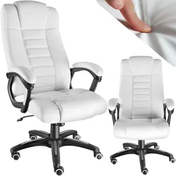 tectake® Bürostuhl, 360° drehbar und stufenlos höhenverstellbar, dicke Polsterung mit Kunstlederbezug, einstellbare Wippfunktion