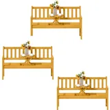 3er-set 2-sitzer Gartenbank Holz, Wetterfest Sitzbank, Gartenmöbel Mit Rücken- & Armlehnen, Klappbarer Tisch Parkbank 320kg Belastbar, Balkonbank, Holzbank Für Balkon, Garten, 149x56,5x89cm, Teak