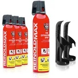 Xenotec Premium Feuerlöschspray –4 x 750ml – Stopfire – REINOLDMAX – inkl. 2 Wandhalterung schwarz – wiederverwendbar