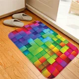 Badematte rutschfest Teppich,Bunte regenbogenfarbene Konturanzeige, futuristischer Block, ziegelartiger geometrischer Handwerker, Regenbogenfarbe,Badezimmer Set Matte Rutschfest WC-Vorleger 40 x 60 cm