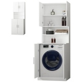 ECD Germany Waschmaschinenschrank mit 4 Türen Weiß Badmöbel Badschrank Hochschrank Schrank