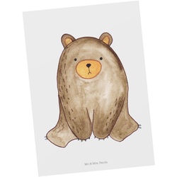 Mr. & Mrs. Panda Postkarte »Bär sitzend - Weiß - Geschenk, Ansichtskarte, Teddy, Einladung, Karte, Teddybär, Geschenkkarte, Grußkarte« weiß