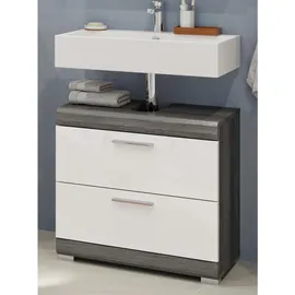 inn.furn Waschbeckenunterschrank 2 Schubladen 60 x 56 x 34 cm Weiß Hochglanz/Grau