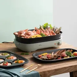 Bear Elektrische BBQ-Grillpfanne. einschließlich Hot Pot-Pfanne/Grillpfanne/6-Loch-Pfanne 1200–1400 W