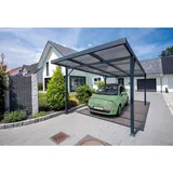 Gutta Premium Carport 3,09 x 5,62 m anthrazit mit Seitenwand, Regenrinne, Rückwand