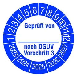 Prüfplaketten Blau, Geprüft von ... nach DGUV Vorschrift 3, 108 Aufkleber