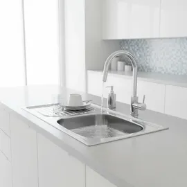 MuCoLa Edelstahlspüle links Einbauspüle silber Handbetätigung 800 x 500 mm