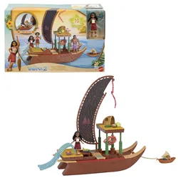 Disney Vaiana 2 Spielzeuge, Vaianas Abenteuerkanu-Spielset mit 1 kleinen Puppe, 1 Kanu und 10 Zubehörteilen