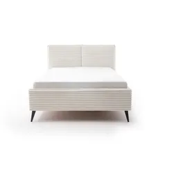 Meise Möbel Matera Polsterbett inkl. Bettkasten hellbeige mit schwarzen Metallfuß - Weiß
