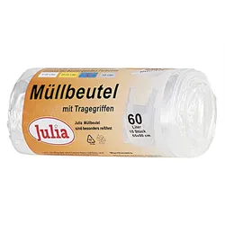 JULIA Müllbeutel mit Tragegriffen 60 Liter 15 Stück Rolle