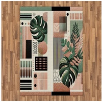 Teppich Flachgewebe Deko-Teppiche für das Wohn-,Schlaf-, und Essenszimmer, Abakuhaus, rechteckig, Monstera Mid Century Boho Linien & Formen braun|grün 160 cm x 230 cm