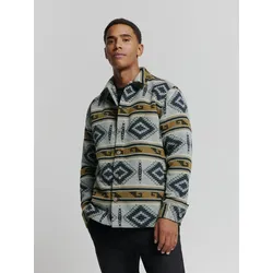 Langarmhemd NO EXCESS "No Excess Überhemd mit Aztekenmuster", Herren, Gr. S, Normalgrößen, beige (dunkelbeige), 100% recycelter Polyester, casual, normal, Hemden