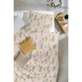 Primera Biber-Bettwäsche Autum Leaf floral Braun 155 x 220 cm + 80 x 80 cm
