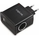 Logilink Steckdosenadapter, 2x USB-Ports und Zigarettenanzünder-Buchse Schwarz