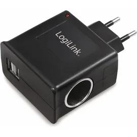 Logilink Steckdosenadapter, 2x USB-Ports und Zigarettenanzünder-Buchse Schwarz