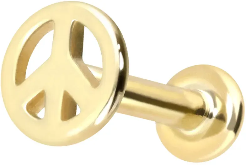 14 Karat Gold Labret mit Push Fit PEACE-ZEICHEN