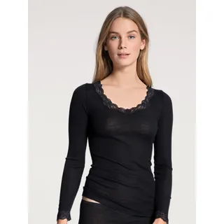 CALIDA Richesse Lace Langarmshirt Damen, aus Schurwolle und Seide, Feinripp, temperaturausgleichend und geruchsneutralisierend