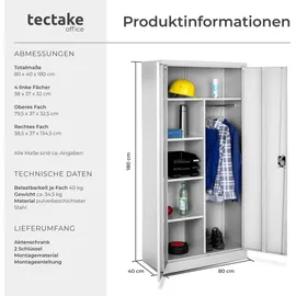 Tectake tectake® Spind aus pulverbeschichtetem Stahl, mit 6 Fächern, 180 x 80 x 40 cm