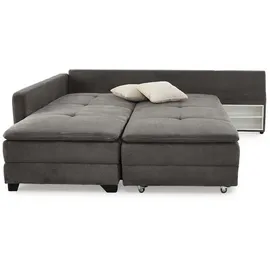 luma-home Ecksofa-Dauerschläfer, Doppelbett Federkern Bettkasten, Couch Cord Grau Anthrazit & 15163 - Grau