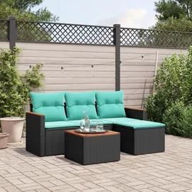 vidaXL Gartensofa-Set mit Kissen, schwarzes Polyrattan