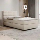 panda möbel Boxspringbett 120x200, mit Bettkast und Topper - beige