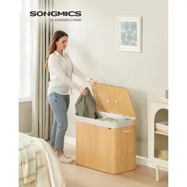 Songmics Wäschekorb mit Deckel, 3 Fächer, 170 Liter,