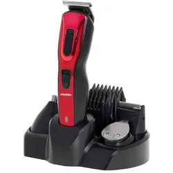 Mesko MS 2931 5in1 Haarschneider, Rasierer und Trimmer Ohren Nase Augenbrauen Rot Akku-Ladestation