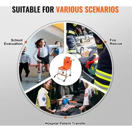 Vevor EMS-Treppenstuhl 159kg Tragfähigkeit faltbarer Notfall-Treppensteigrollstuhl aus Alu mit 2 Rädern tragbarer Treppenlift Krankenwagen Feuerw...