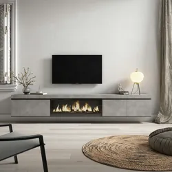 SKRAUT HOME Wohnzimmer-TV-Schrank, Großes Platzangebot, 288x35x45cm, großformatiger Fernseher, XXL-Elektrokamin, Hängend, zum Aufhängen, Farbe Zementgrau - 496_54