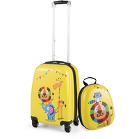 GOPLUS Kinderkoffer mit Rucksack, Kids Trolley, Kindergepäck mit Rollen, Reisekoffer mit Teleskopgriff, Hartschalenkoffer für Kinder, Kindertrolley Farbwahl (Löwe, 12"+18")