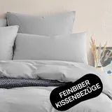 Seralino Bio Feinbiber Kissenbezug 80x80 Helllgrau (2er Set) | 100% Bio Fein Flanell (weich angeraut)| Kopfkissenbezug 80x80 mit Reißverschluss | Kissenbezüge 80x80 Bio Biber Bettwäsche|Oeko-Tex