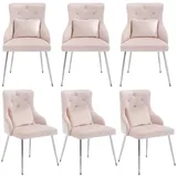 Merax Polsterstuhl (6 St), 6er Set Esszimmerstühle Wohnzimmerstuhl mit Lendenkissen Samt, Rosa