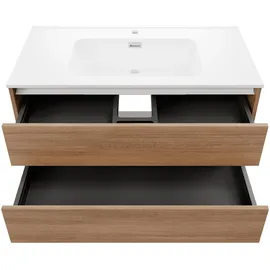 Fackelmann Waschtischunterschrank Vita 100 cm x 50 cm x 46 cm Oak Griff Weiß