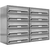 AL Briefkastensysteme 10er Premium V2A Edelstahl silber inkl. Zeitungsfach